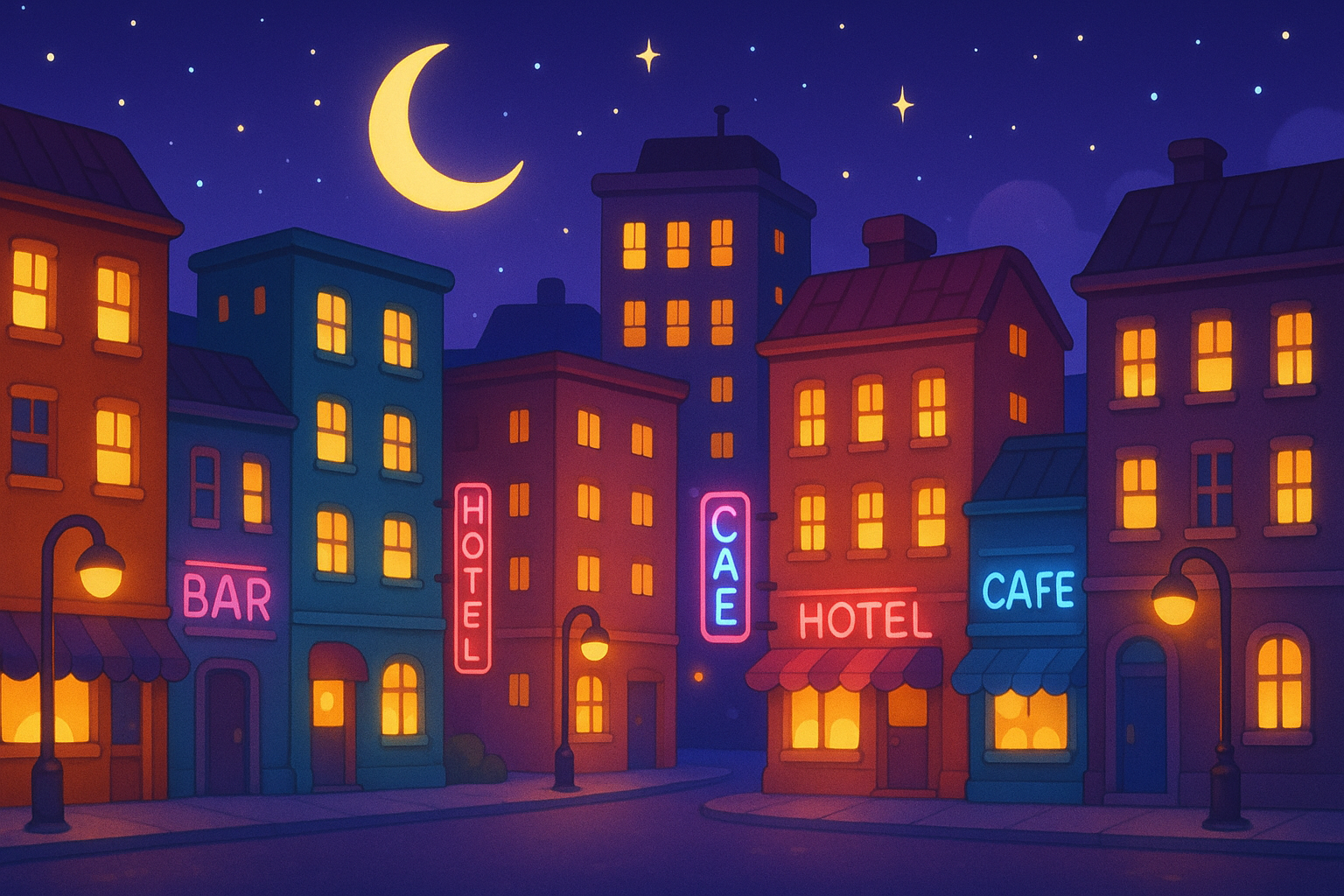 Animated Buildings at night 
